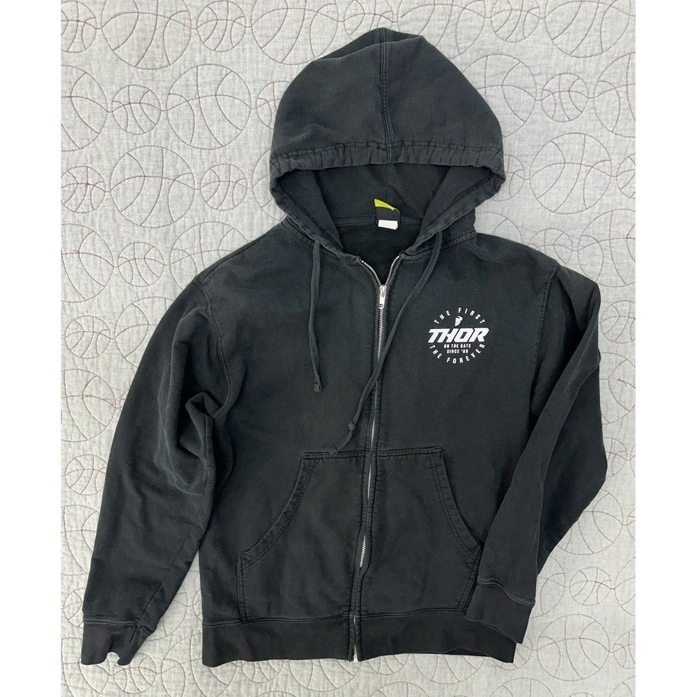 VTG Thor Stadium Full Zip Hoodie Faded Black Motocross / Men's Size Medium